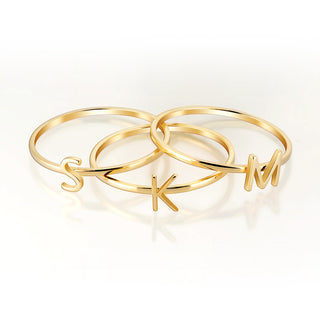 14K Gold over Sterling Petite Uppercase Initials Ring - Set of 3