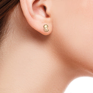 14K Gold over Sterling Circle Monogram with Pineapple Top Button Earring