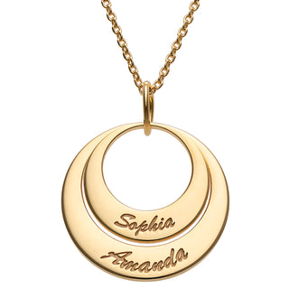 14K Gold over Sterling Nesting Circles with Names Necklace - 2 Discs