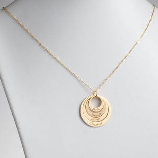 14K Gold over Sterling Nesting Circles with Names Necklace - 4 Discs