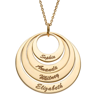 14K Gold over Sterling Nesting Circles with Names Necklace - 4 Discs