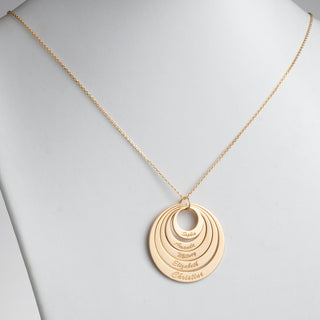 14K Gold over Sterling Nesting Circles with Names Necklace - 5 Discs