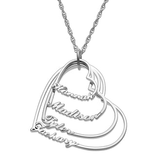 Sterling Silver Script Name with Heart Necklace - 4 Names