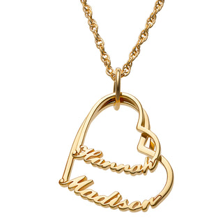 14K Gold over Sterling Script Name with Heart Necklace - 2 Names