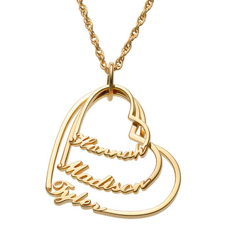 14K Gold over Sterling Script Name with Heart Necklace - 3 Names