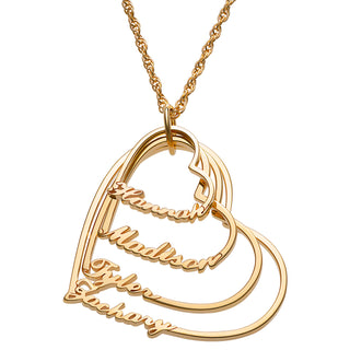 14K Gold over Sterling Script Name with Heart Necklace - 4 Names