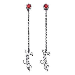 Sterling Silver Name and Birthstone Button Drop Earring