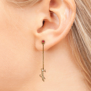 14K Gold over Sterling Name and Birthstone Button Drop Earring