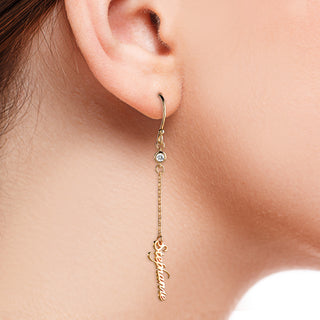 14K Gold over Sterling Name with Birthstone Dangle Earring