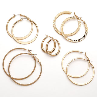 5 Pair Textured Hoop Earrings Set