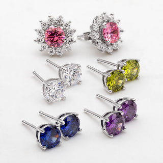 5 Pair Round CZ Stud Earrings with Jacket