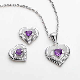 Genuine Amethyst and Diamond Accent Heart Earring and Pendant Set