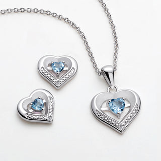 Genuine Blue Topaz and Diamond Accent Heart Earring and Pendant Set