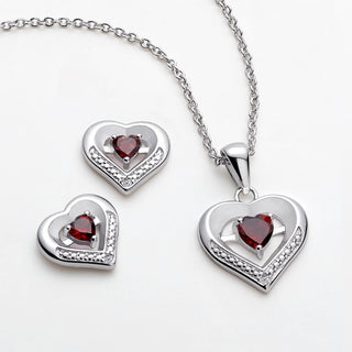Genuine Garnet and Diamond Accent Heart Earring and Pendant Set