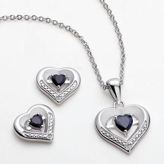 Genuine Sapphire and Diamond Accent Heart Earring and Pendant Set