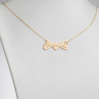14K Gold over Sterling Script Name Necklace with Open Heart Tail