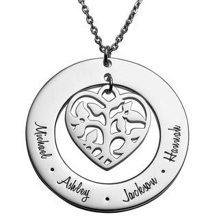Sterling Silver Family Name and Heart Family Tree Necklace