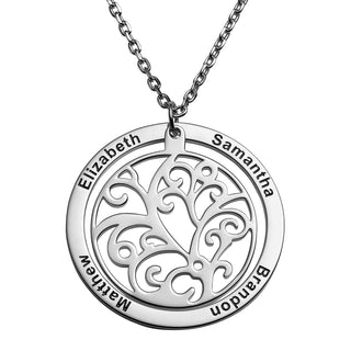 Sterling Silver Engraved Family Name with Filigree Disc Necklace