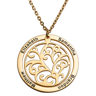 14K Gold over Sterling Engraved Family Name with Filigree Disc Necklace