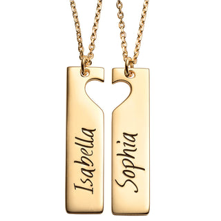 14K Gold over Sterling Engraved Shareable Open Heart Tag Neck