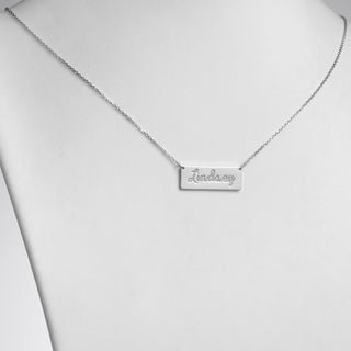 Sterling Silver Engraved Script Name Bar Necklace