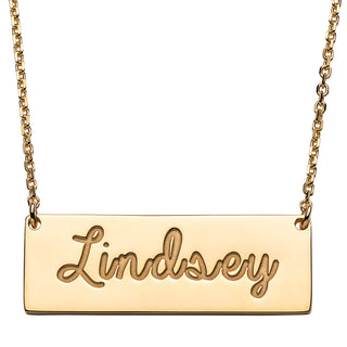 14K Gold over Sterling Engraved Script Name Bar Necklace