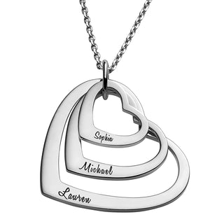 Sterling Silver Nesting Hearts with Names Necklaces - 3