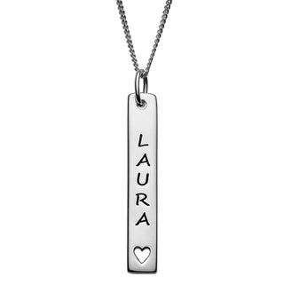 Sterling Silver Engraved Name Bar Pendant with Heart Cut-out