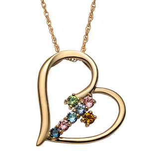 14K Gold over Sterling Family Heart and Cross Birthstone Pendant