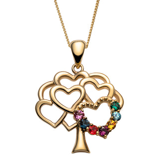 14K Gold over Sterling Family Heart Birthstone Tree Pendant