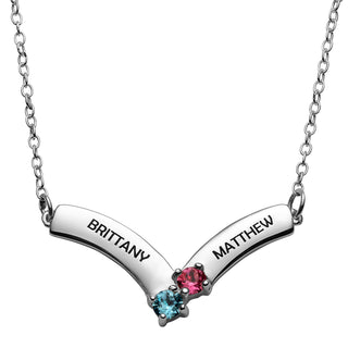 Sterling Silver Engraved Names and Birthstone Necklace