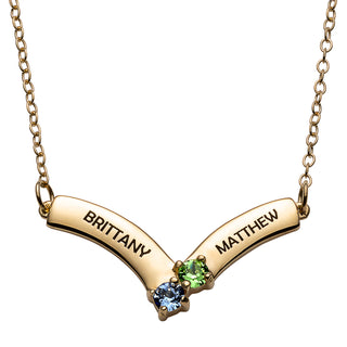 14K Gold over Sterling Engraved Names and Birthstone Necklace