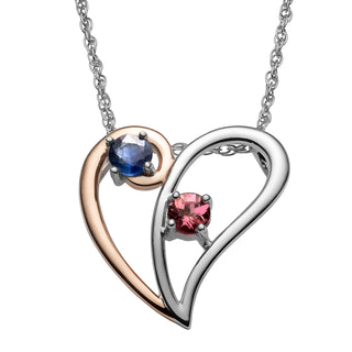 Sterling Silver Two-Tone Genuine Birthstone Heart Pendant