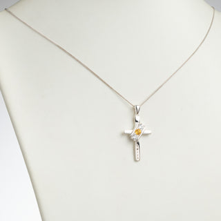 Sterling Silver Engraved Name and Genuine Birthstone Cross Pendant