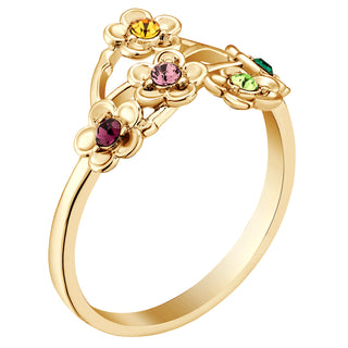 14K Gold over Sterling Family Flower Birthstone Ring