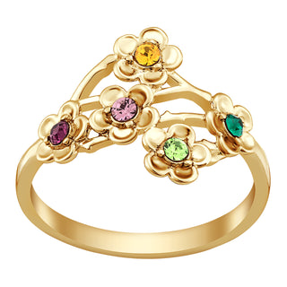 14K Gold over Sterling Family Flower Birthstone Ring