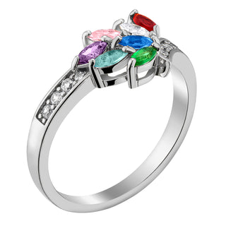 Sterling Silver Family Marquise Birthstone Ring with CZ