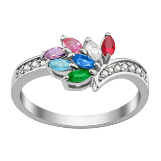 Sterling Silver Family Marquise Birthstone Ring with CZ