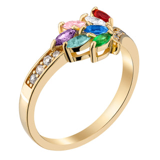 14K Gold over Sterling Family Marquise Birthstone Ring with CZ