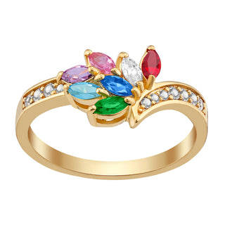 14K Gold over Sterling Family Marquise Birthstone Ring with CZ