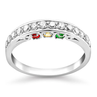 Sterling Silver Family Hidden Birthstone Ring with White Topaz
