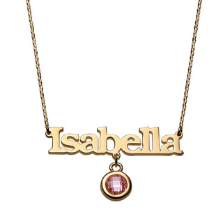 14K Gold over Sterling Name Birthstone Necklace