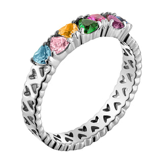 Sterling Silver Family Hearts Birthstone Ring