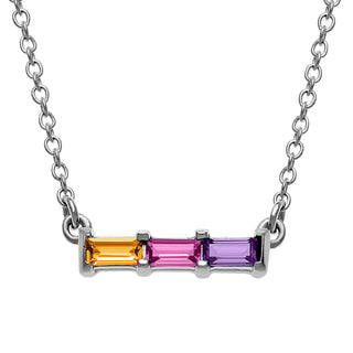Sterling Silver Family Baguette Birthstone Necklace