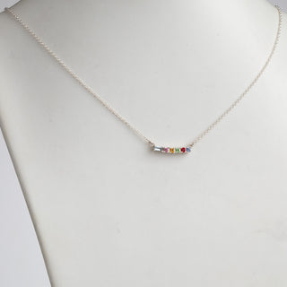Sterling Silver Mother's Baguette and Childrens Round Birthstone Necklace