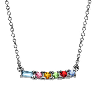 Sterling Silver Mother's Baguette and Childrens Round Birthstone Necklace