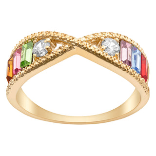 14K Gold over Sterling Family Baguette Birthstone Ring with CZ