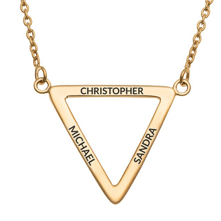 14K Gold over Sterling Engraved Names Triangle Pendant