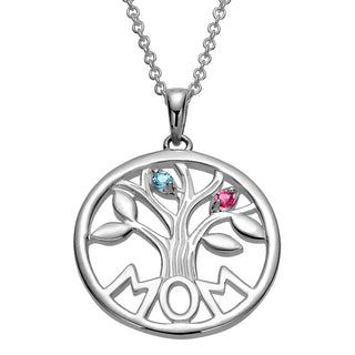 Sterling Silver MOM Family Birthstone Tree Pendant