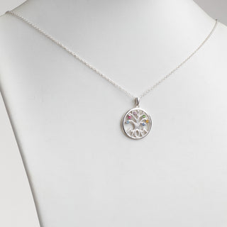 Sterling Silver MOM Family Birthstone Tree Pendant